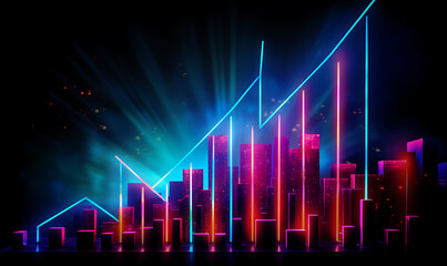 Naklejka premium Neon business graph, a fresh approach to business analysis and research, It means to thrive and grow