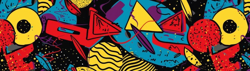 Vibrant abstract graffiti art with geometric shapes and bold colors, creating a dynamic urban street art scene full of energy and creativity.