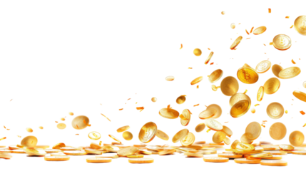Gold coins fall from the sky, money explosion, earning , money rain, on white background 
