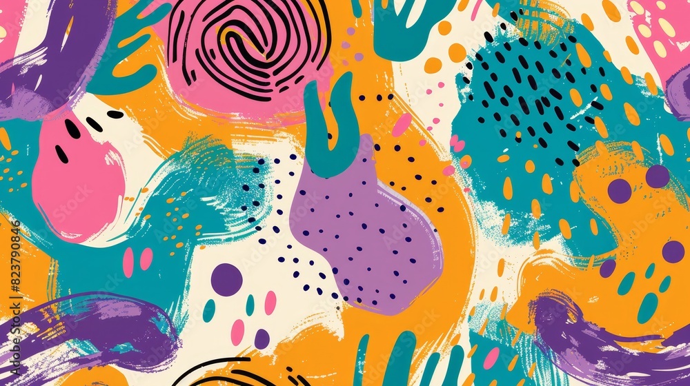 Poster vibrant abstract pattern with colorful shapes and brushstrokes. ideal for backgrounds, textiles, and