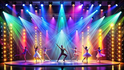Artistic modern dance stage with spotlight and colorful backdrop decoration