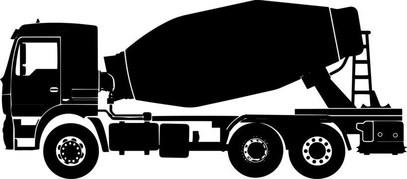 recommend clip art: Concrete mixer icon. Side view. Black silhouette. Vector drawing. Isolated object on a white background. Isolate. AI generated illustration.