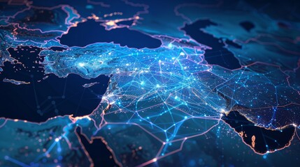 Abstract map of Saudi Arabia, Middle East and North Africa, concept of global network and connectivity, data transfer and cyber technology, information exchange and telecommunication