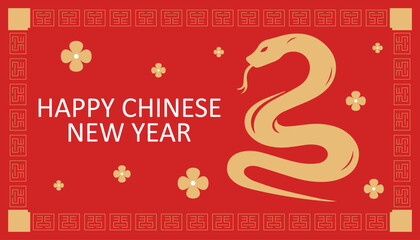 Happy Chinese new year 2025. year of the Chinese snake zodiac with on red Background. Vector banner