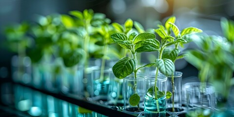 Cultivating Green Plants in Test Tubes for Tissue Culture in a Laboratory Environment. Concept Plant Tissue Culture, Laboratory Experiment, Green Plants in Test Tubes, Cultivating Techniques