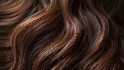 Naklejka premium A closeup of wavy, brown hair with highlights, showcasing the texture and shine Generative AI
