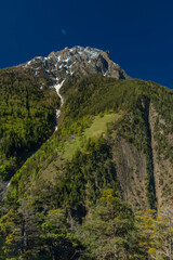 Glishorn and Fulhorn hills near Brig town in spring fresh morning