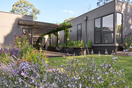 Landscaped Prairie Garden of modern luxury residence 