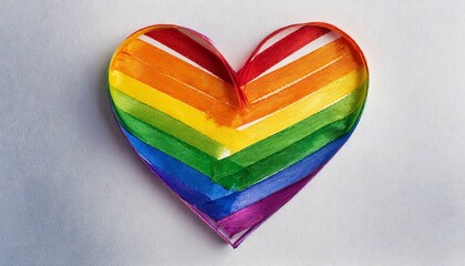 heart made of ribbon on a white background painted in the colors of the lgbt flag, love, queer pride month, background wallpaper