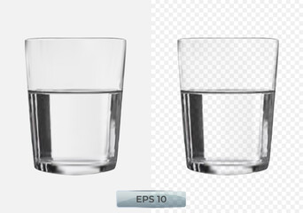 Water glass isolated on transparent background. Realistic water glass
