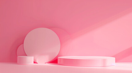 3D render of an abstract podium in a studio setting against a solid pastel pink background. The podium has an unconventional shape and the scene is illuminated with soft, even lighting.

