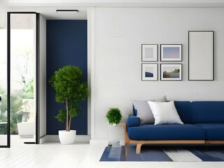 Frame mockup, ISO A paper size. Living room wall poster mockup. Interior mockup with house background. Modern interior design. 3D render