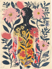 Silhouette of a person full of flowers, art illustration