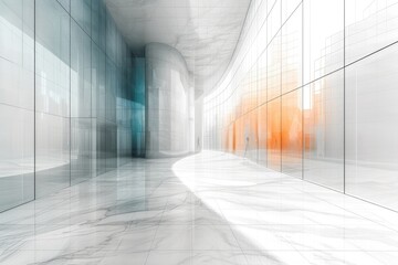 abstract futuristic architecture with concrete floor. Illuminated corridor interior design.