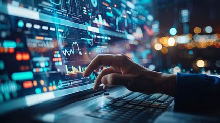 data analyzing technology by creative computer software . Concept of digital data for marketing analysis and investment decision making.