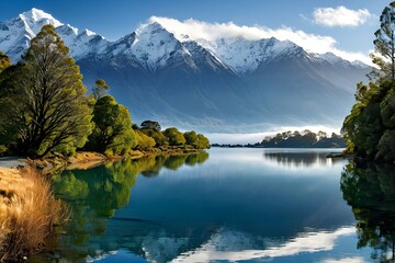 Lake Wakatipu snow covered mountain range views