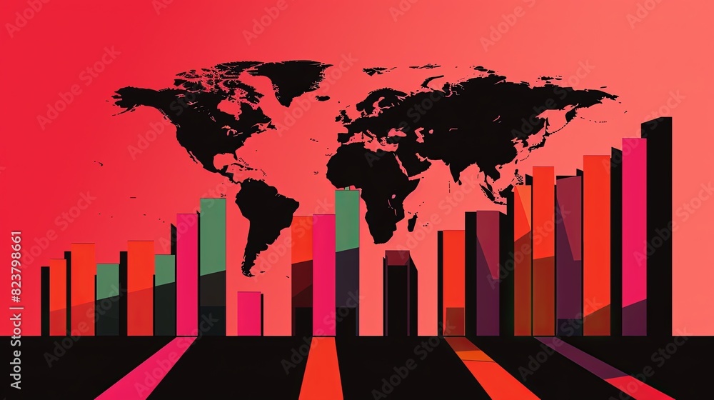 Aufkleber global financial growth concept with rising chart values and world map background