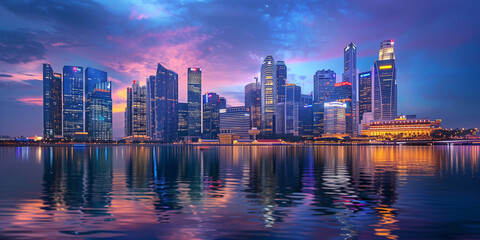 Obraz premium Stunning City Skyline at Dusk - Generative AI