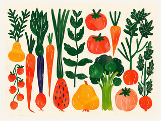 vegetables and fruits hand draw illustration set