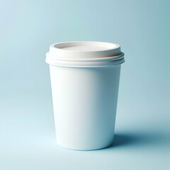 white disposable coffee cup mockup on light blue background