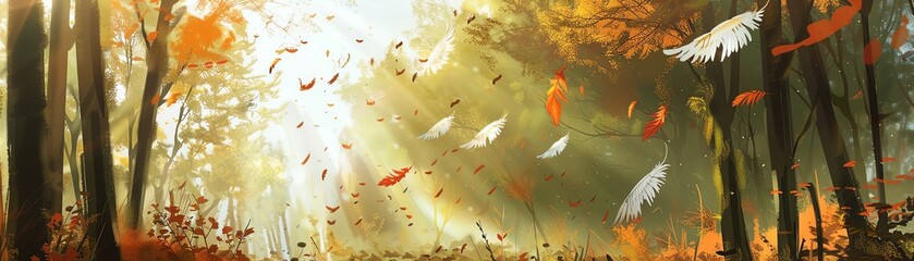 A beautiful digital painting of a forest in the fall