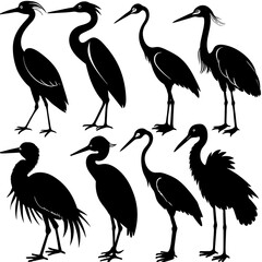a-set-of-9pcs-heron-animal-silhouette-vector-on-a