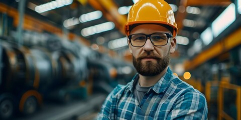 Industrial Engineers in Hard Hats at a Heavy Industry Manufacturing Factory. Concept Industrial Engineering, Manufacturing Industry, Hard Hats, Factory, Engineering Process
