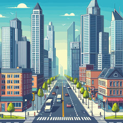 Obraz premium City scene with tall buildings vector illustration