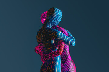 Cyborg Couple Embracing in Artificial Intelligence Concept