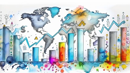 Global Financial Growth Concept with Rising Bars on Chart and World Map Background
