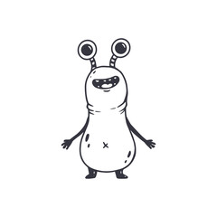 cute monster isolated on white background for coloring pages, magazines. Alien, cartoon character. Sketch, doodle. Vector illustration