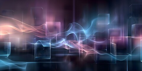 Abstract Technology Concept: Neon Purple and Blue D Cubes on Black Background. Concept Abstract Art, Technology, Neon Colors, 3D Cubes, Black Background