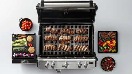 A grill with a variety of meats and vegetables on it