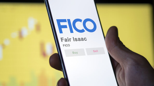 FICO, Fair Isaac and company on the screen of an exchange. Fair Isaac price stocks, $FICO on a device Bozeman, Montana close up on logo.
