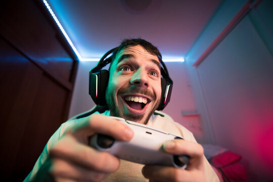 Gamer excitement funny portrait