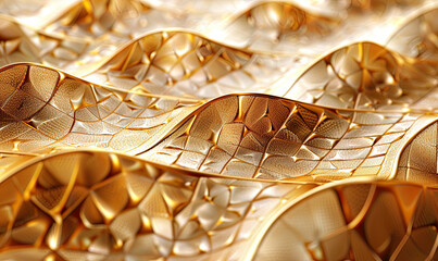  3D pattern on a glossy gold background that features intricate tessellations,  Generate AI