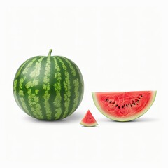 Watermelon whole fruit and cut fruit in studio, isolated, white background, no shadow, no logo