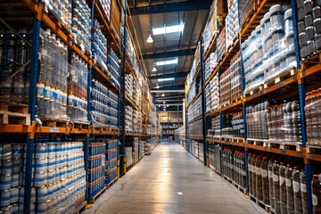 Fototapeta premium A warehouse with a lot of boxes and pallets