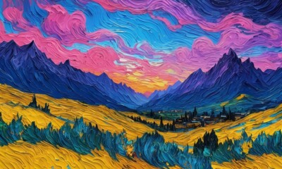 oil painting of a mountains landscape