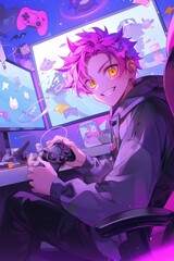 Anime Streamer Background : Vibrant Hair