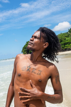 Portrait of a male model on the beach