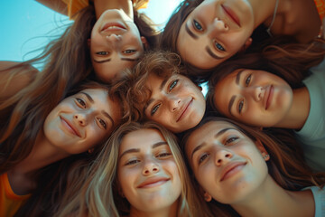 Obraz premium Surrounded group of Caucasian people looking at camera with confidence.