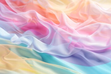 Gradient pastel rainbow colored silk fabric with pleats and waves.