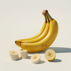 Banana whole fruit and cut fruit in studio, isolated, white background, no shadow, no logo