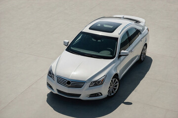 Sedan car from above, showcasing the roof, windows, and overall shape