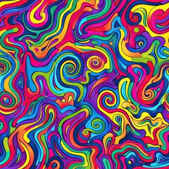 Psychedelic swirls and LGBTQ motifs, seamless pattern, illustration, vibrant psychedelic colors, a trippy and eye-catching design celebrating LGBTQ culture
