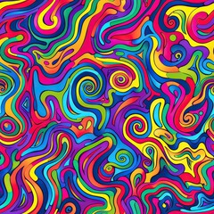 Fototapeta premium Psychedelic swirls and LGBTQ motifs, seamless pattern, illustration, vibrant psychedelic colors, a trippy and eye-catching design celebrating LGBTQ culture