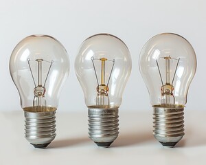 Three light bulbs on a white background.