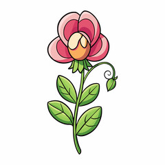 Sweet Pea flower cartoon style Icon Vector clipart Illustration