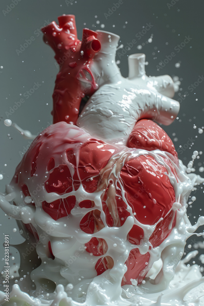 Poster artistic rendering of a bleeding heart wrapped in a cocoon that transforms into a heart exuding milk